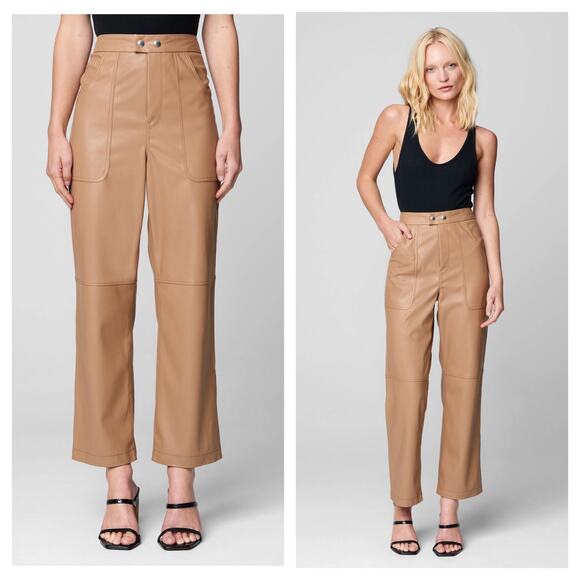 Blank NYC The Baxter High Rise Vegan Leather Pant Size 24 Tan Neutral Wide Leg - Picture 1 of 13